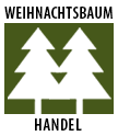 Zwei stilisierte Tannenbäume mit Text „Weihnachtsbaum Handel“